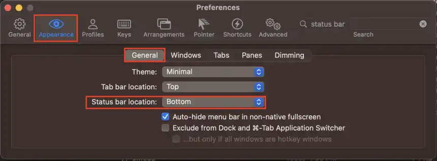 iterm2 status bar location