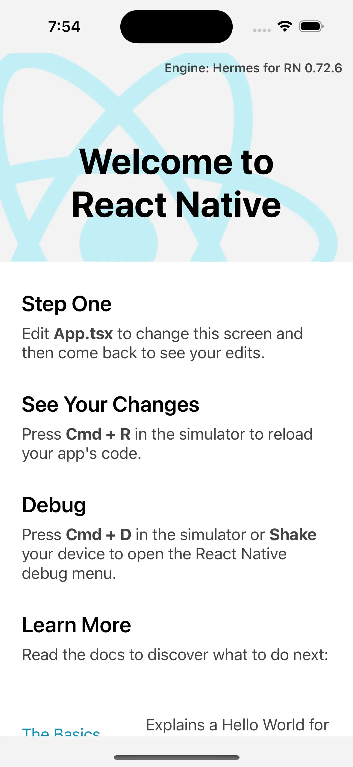 react-native default screen